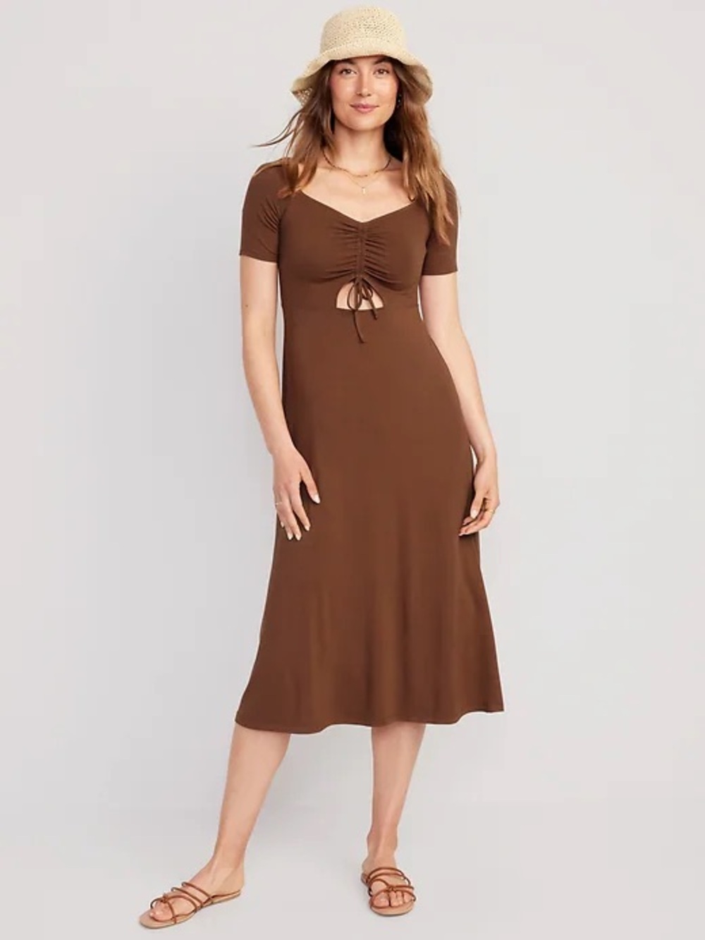 Old Navy Brown Fit & Flare Tie-Front Midi Dress Sz M
